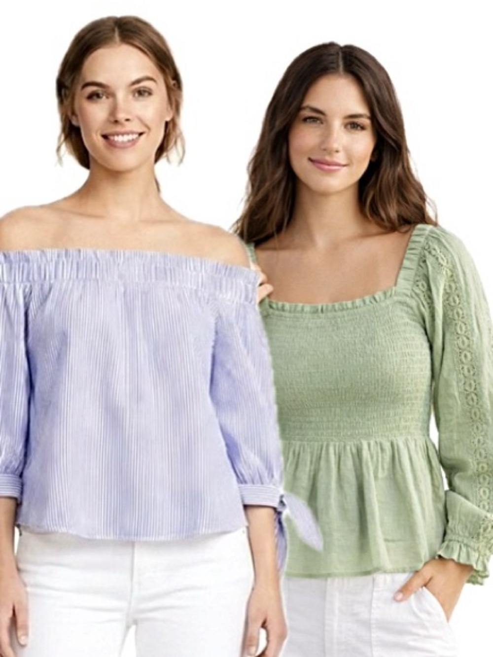 American Eagle Cropped Top Bundle Size Small Stripe & Lace Smocked Puff Sleeve